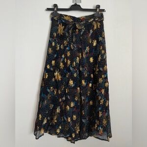Sezane black Arizona silk metallic peacock print skirt size 36 / 4